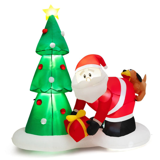 7 Feet Blowup Christmas Tree with Santa Claus Chased by Dog, Multicolor