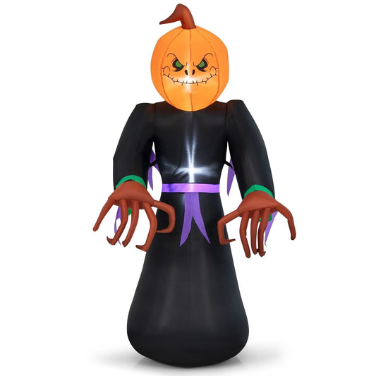 6.5 Feet Inflatable Halloween Warlock with Pumpkin Head Blow-up Pumpkin Reaper, Multicolor