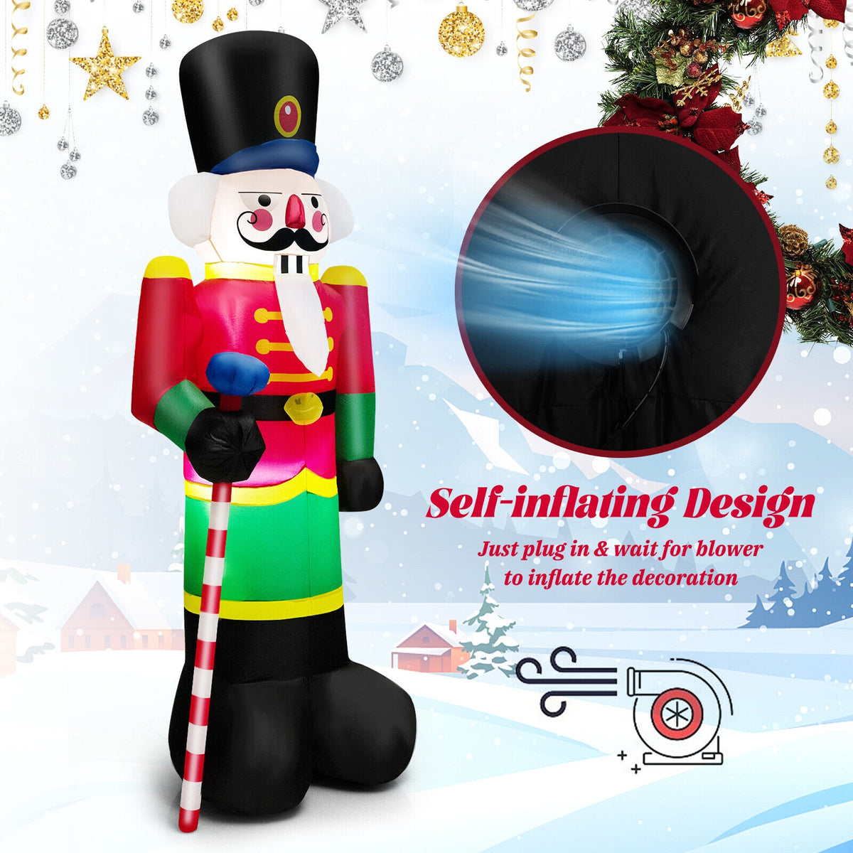 8 Feet Inflatable Nutcracker Soldier, 2 Built-in LED Lights, Multicolor Christmas Inflatables at Gallery Canada