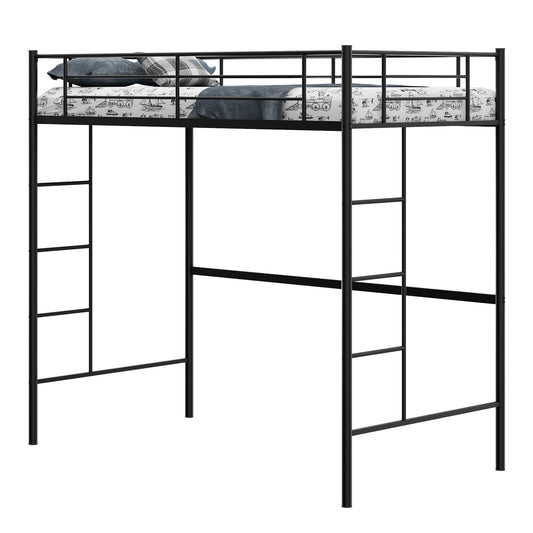 Twin Size Space-saving Metal Loft Bed with Full-Length Guardrail and 2 Ladders, Black at Gallery Canada