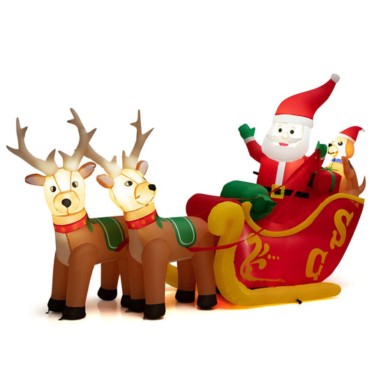 7.2 Feet Long Christmas Inflatable Santa on Sleigh with LED Lights Dog and Gifts Yard, Multicolor