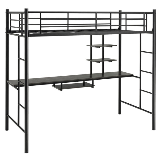 Twin Size Loft Bunk Bed with Desk Storage Shelf and Full Length Ladders, Black at Gallery Canada