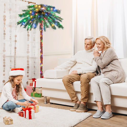 6 Feet Pre-Lit Artificial Tropical Christmas Palm Tree, 210 Multi-Color Lights, Green Christmas Tree Green at Gallery Canada