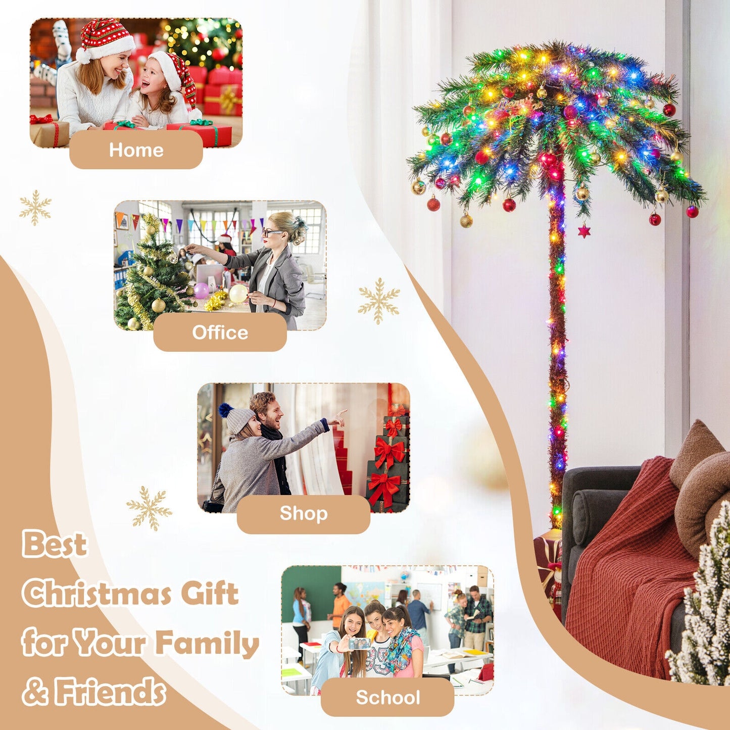 6 Feet Pre-Lit Artificial Tropical Christmas Palm Tree, 210 Multi-Color Lights, Green Christmas Tree at Gallery Canada