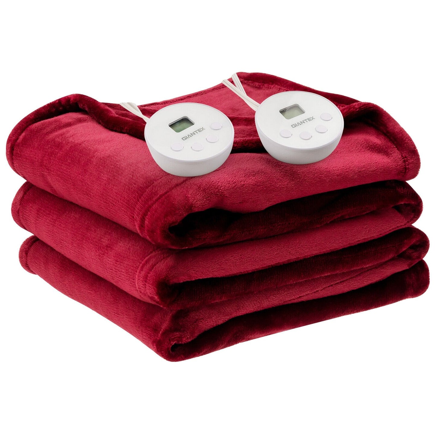 84 x 90 Inch Queen Size Electric Heated Dual Control Throw Blanket with Timer, Red