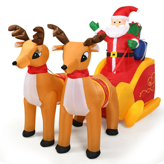 7.5 Feet Waterproof Outdoor Inflatable Santa with Double Deer and Sled, Multicolor
