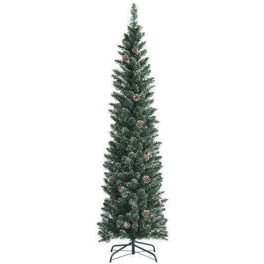 Snowy Artificial Pencil Christmas Tree with Pine Cones-6 ft, Green at Gallery Canada