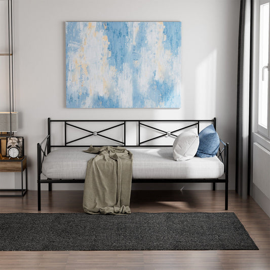 Metal Daybed Twin Bed Frame Stable Steel Slats Sofa Bed, Black Trundle Bed Frame Black at Gallery Canada