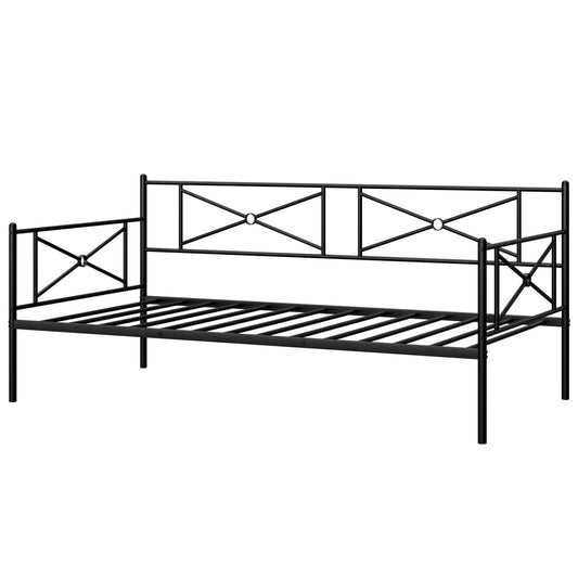 Metal Daybed Twin Bed Frame Stable Steel Slats Sofa Bed, Black