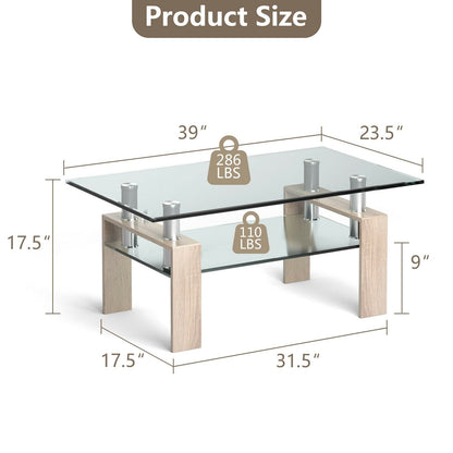 Rectangle Glass Coffee Table with Metal Legs for Living Room, Natural at Gallery Canada
