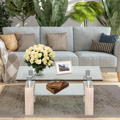 Rectangle Glass Coffee Table with Metal Legs for Living Room, Natural at Gallery Canada