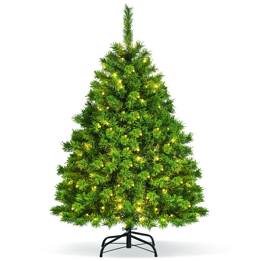 4.5 Feet Pre-Lit Hinged Christmas Tree Green Flocked with 392 Tips and 150 LED Lights at Gallery Canada
