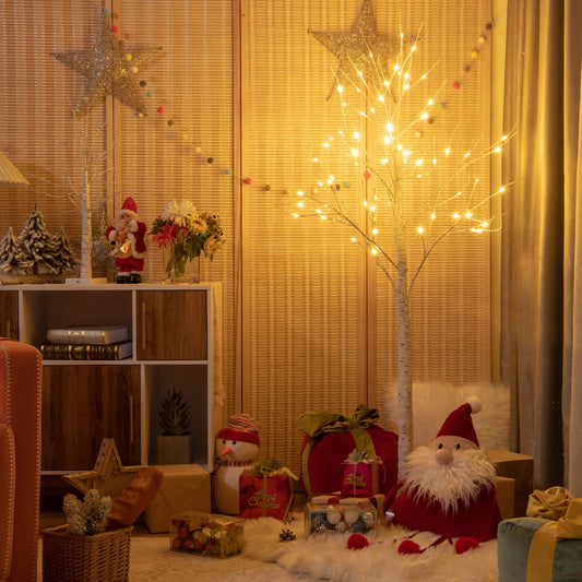 5 Feet Pre-Lit Twig Birch Tree, 72 LED Lights, White Christmas Tree White at Gallery Canada