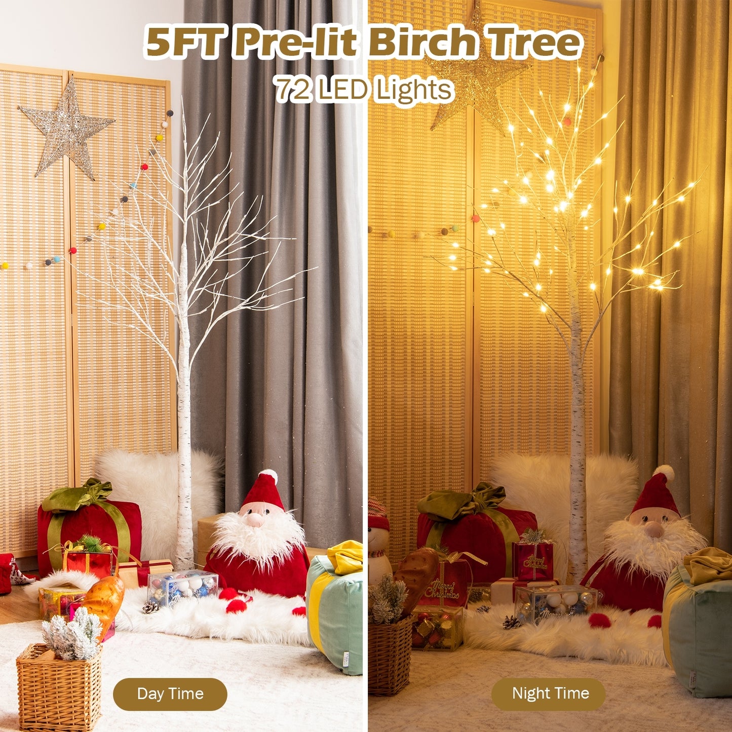 5 Feet Pre-Lit Twig Birch Tree, 72 LED Lights, White Christmas Tree at Gallery Canada