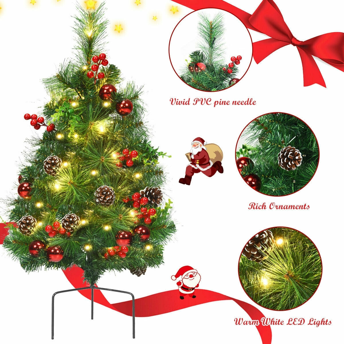 Set of 2 29 Inch Pre-lit Pathway Christmas Trees, Green Christmas Tree at Gallery Canada