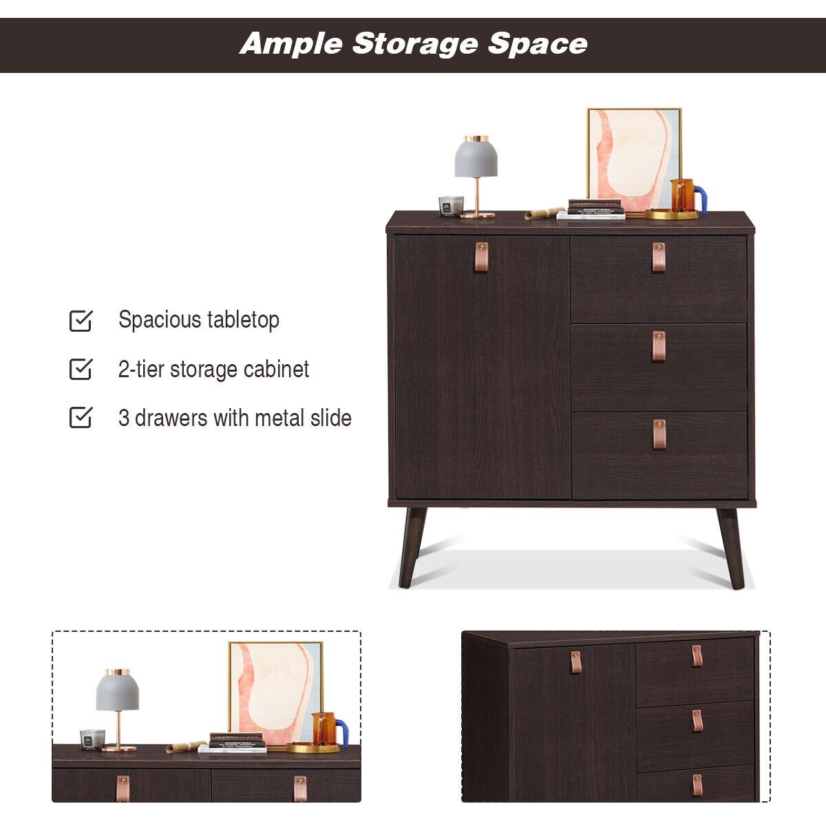 3-drawer Sideboard Storage Display Cabinet, Brown at Gallery Canada