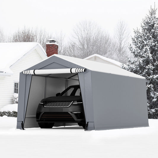 10 x 16 Feet Heavy-Duty Outdoor Carport, 2 Doors, Gray Carports Gray at Gallery Canada