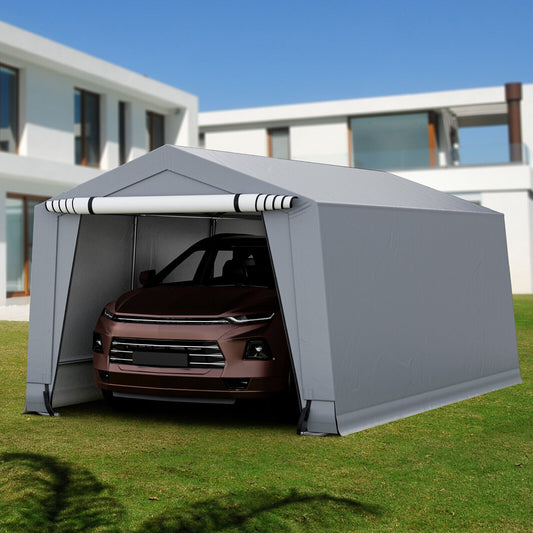 10 x 20 Ft Heavy Duty Outdoor Carport, 2 Doors, Gray Carports Gray at Gallery Canada