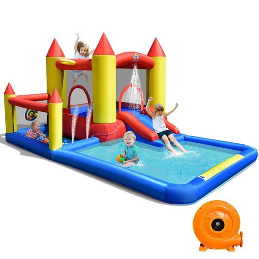 Inflatable Water Slide Castle Kids Bounce House with 480W Blower, Multicolor
