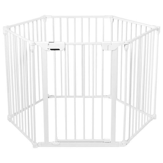 6 Panel Wall-mount Adjustable Baby Safe Metal  Fence Barrier, White