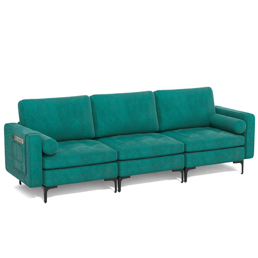 3-Seat Sofa Sectional with Side Storage Pocket and Metal Leg-3-Seat, Teal