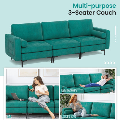 3-Seat Sofa Sectional with Side Storage Pocket and Metal Leg-3-Seat, Teal at Gallery Canada