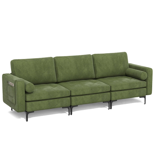 3-Seat Sofa Sectional with Side Storage Pocket and Metal Leg, Dark Green