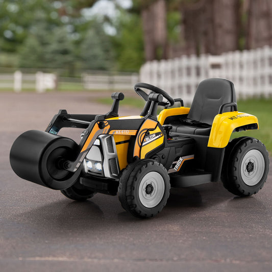 12V Kids Ride On Road Roller, 2.4G Remote Control, Yellow