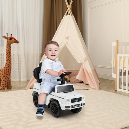 3-In-1 Ride on Push Car Mercedes Benz G350 Stroller Sliding Car with Canopy, White