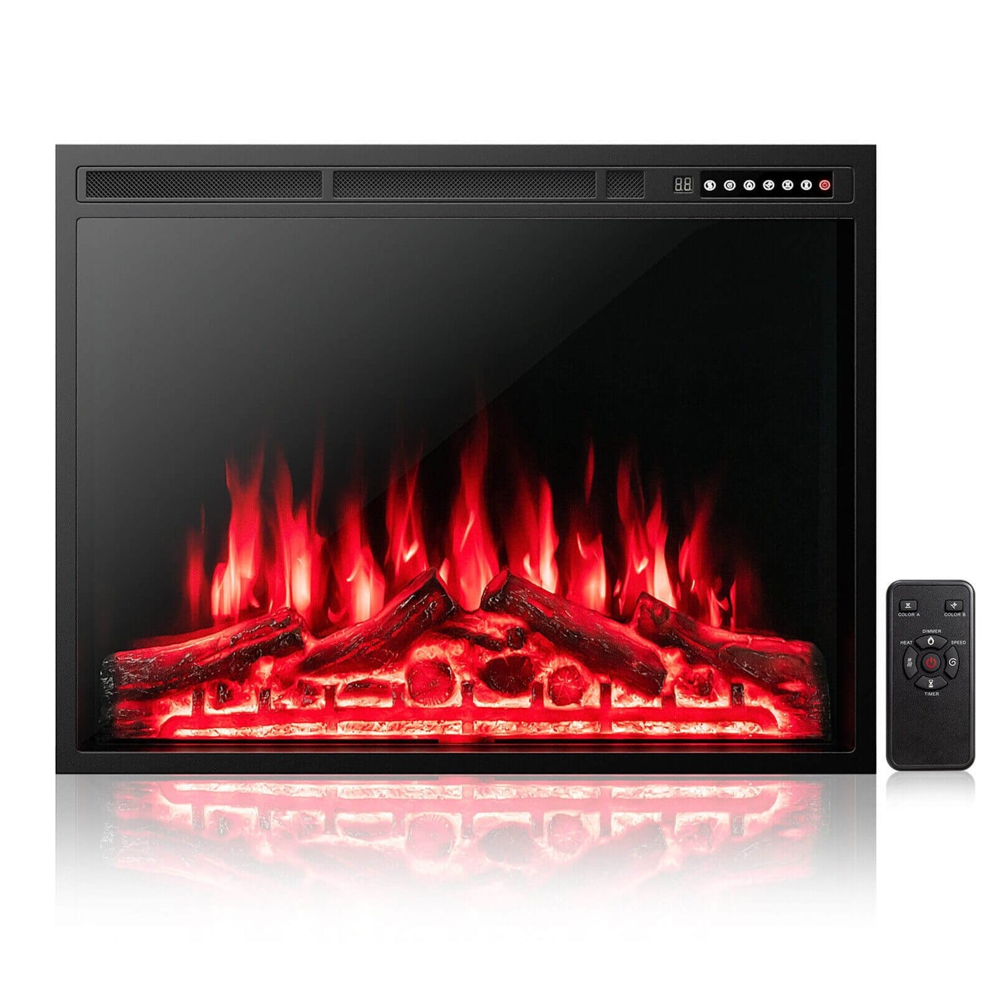 34/37 Inch Electric Fireplace Recessed with Adjustable Flames, Black at Gallery Canada