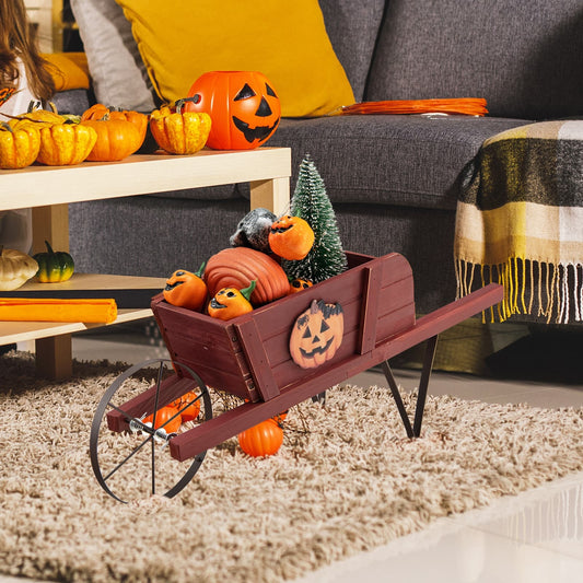 Wooden Wagon Planter, 9 Magnetic Accessories, Red