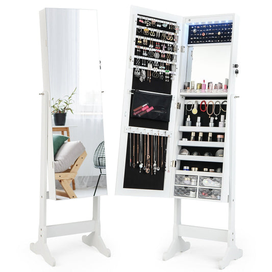 Free Standing Full Length Jewelry Armoire with Lights, White