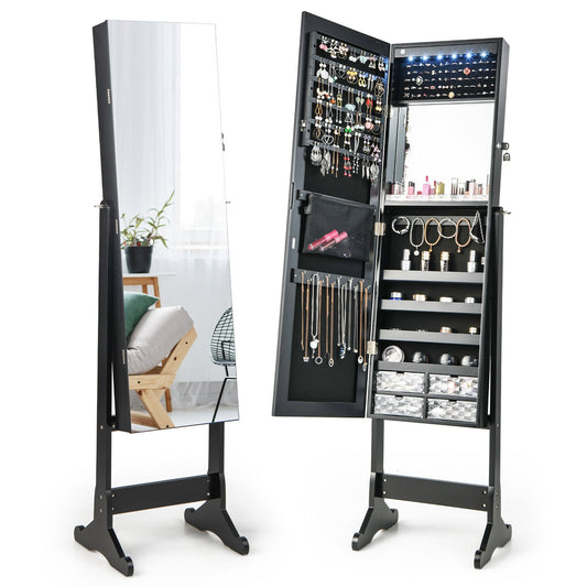 Free Standing Full Length Jewelry Armoire with Lights in Black, Black Jewelry Armoires Black at Gallery Canada