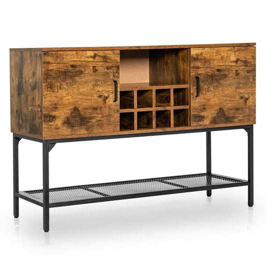 Industrial Kitchen Buffet Sideboard with Wine Rack and 2 Doors, Rustic Brown Sideboards Cabinets & Buffets Rustic Brown at Gallery Canada