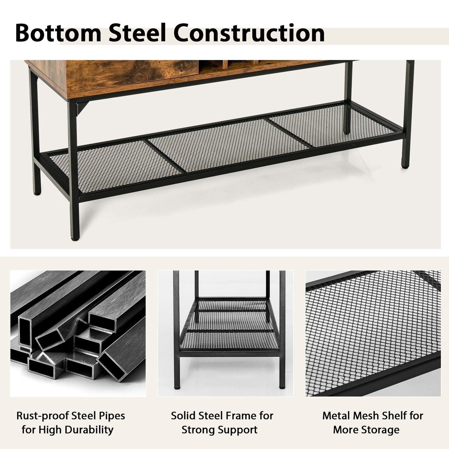 Industrial Kitchen Buffet Sideboard with Wine Rack and 2 Doors, Rustic Brown Sideboards Cabinets & Buffets at Gallery Canada