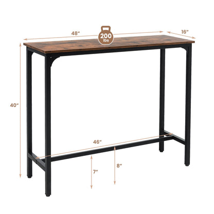 48 Inch Industrial Pub Dining Table with Steel Frame, Rustic Brown