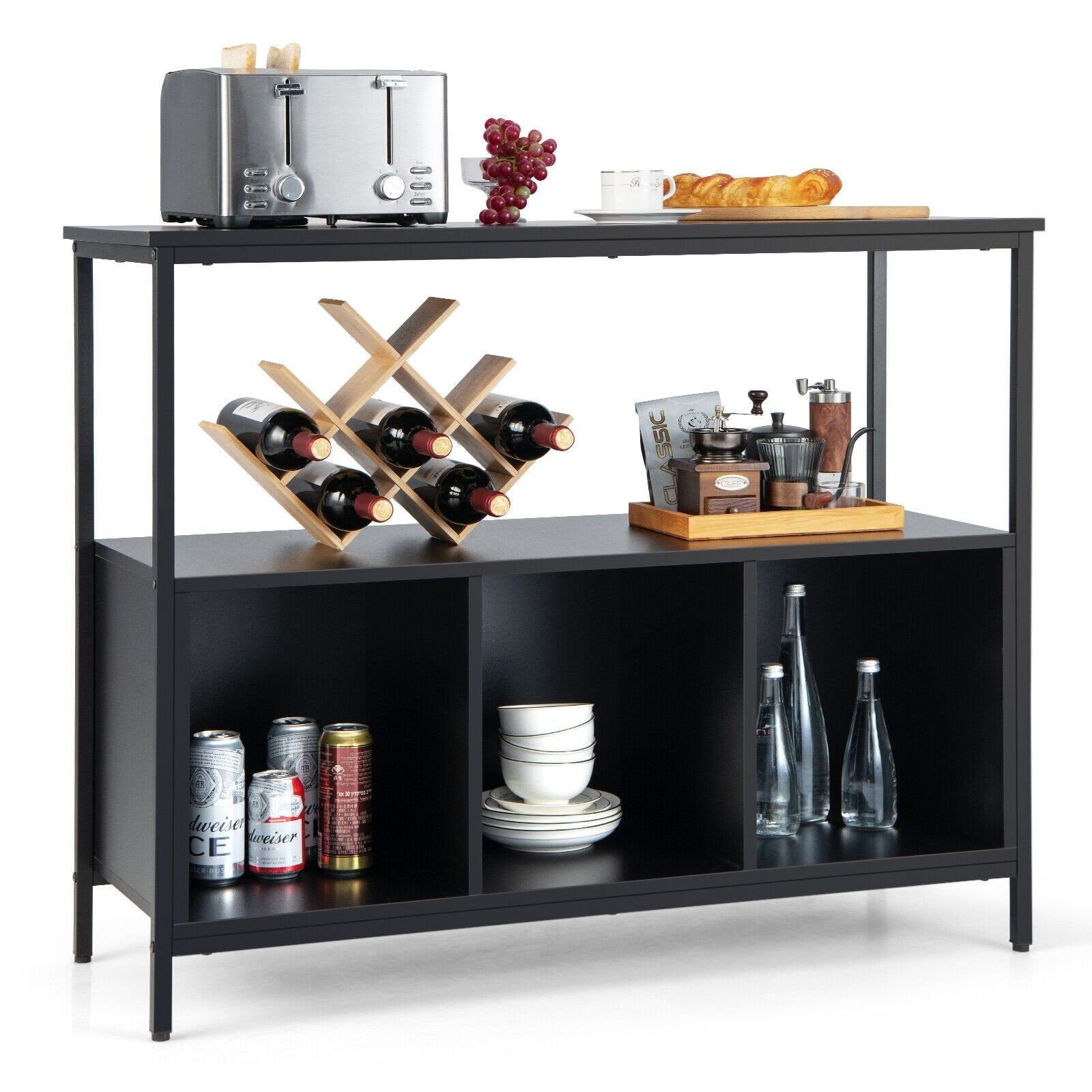 Modern Kitchen Buffet Sideboard with 3 Compartments, Black at Gallery Canada