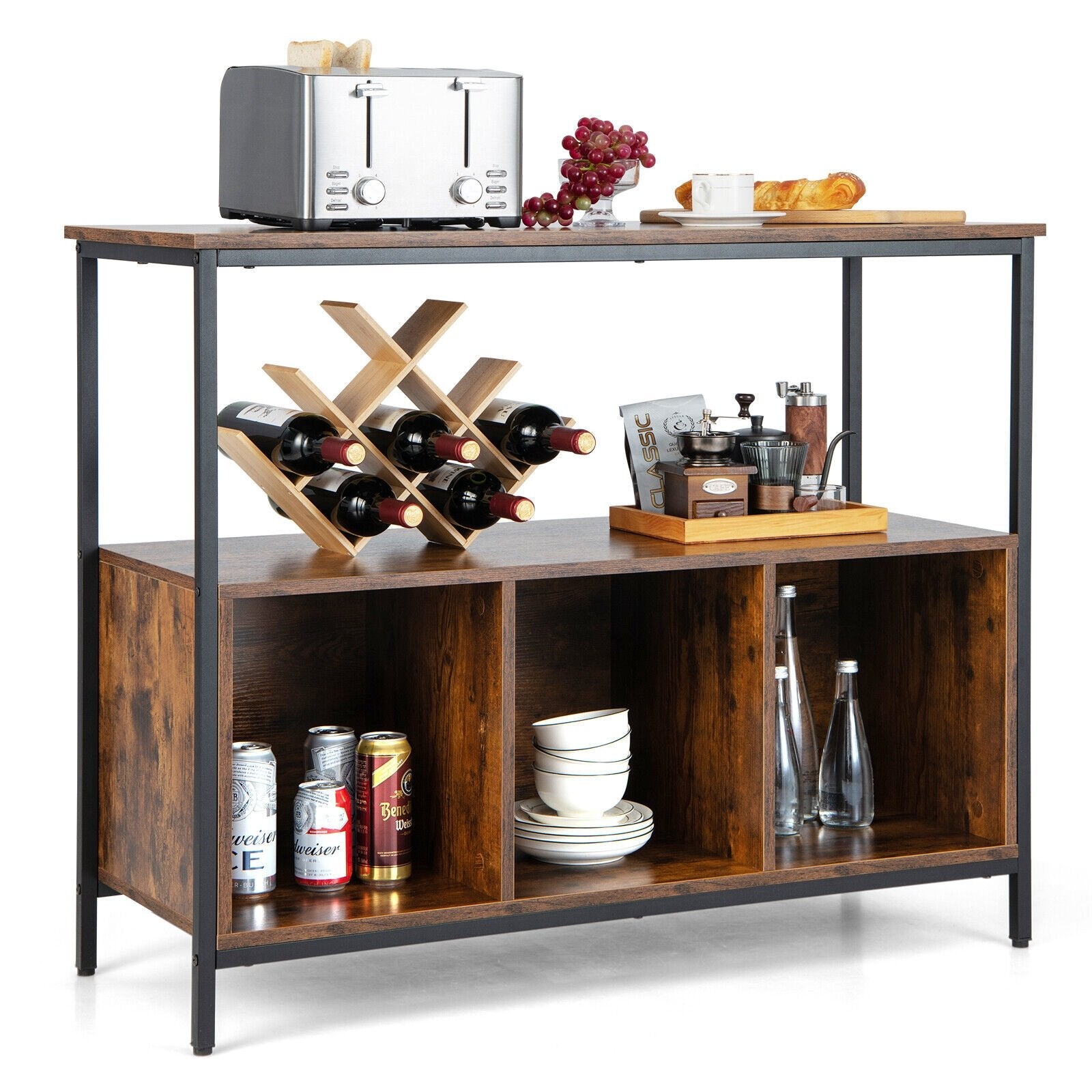 Modern Kitchen Buffet Sideboard with 3 Compartments, Rustic Brown at Gallery Canada