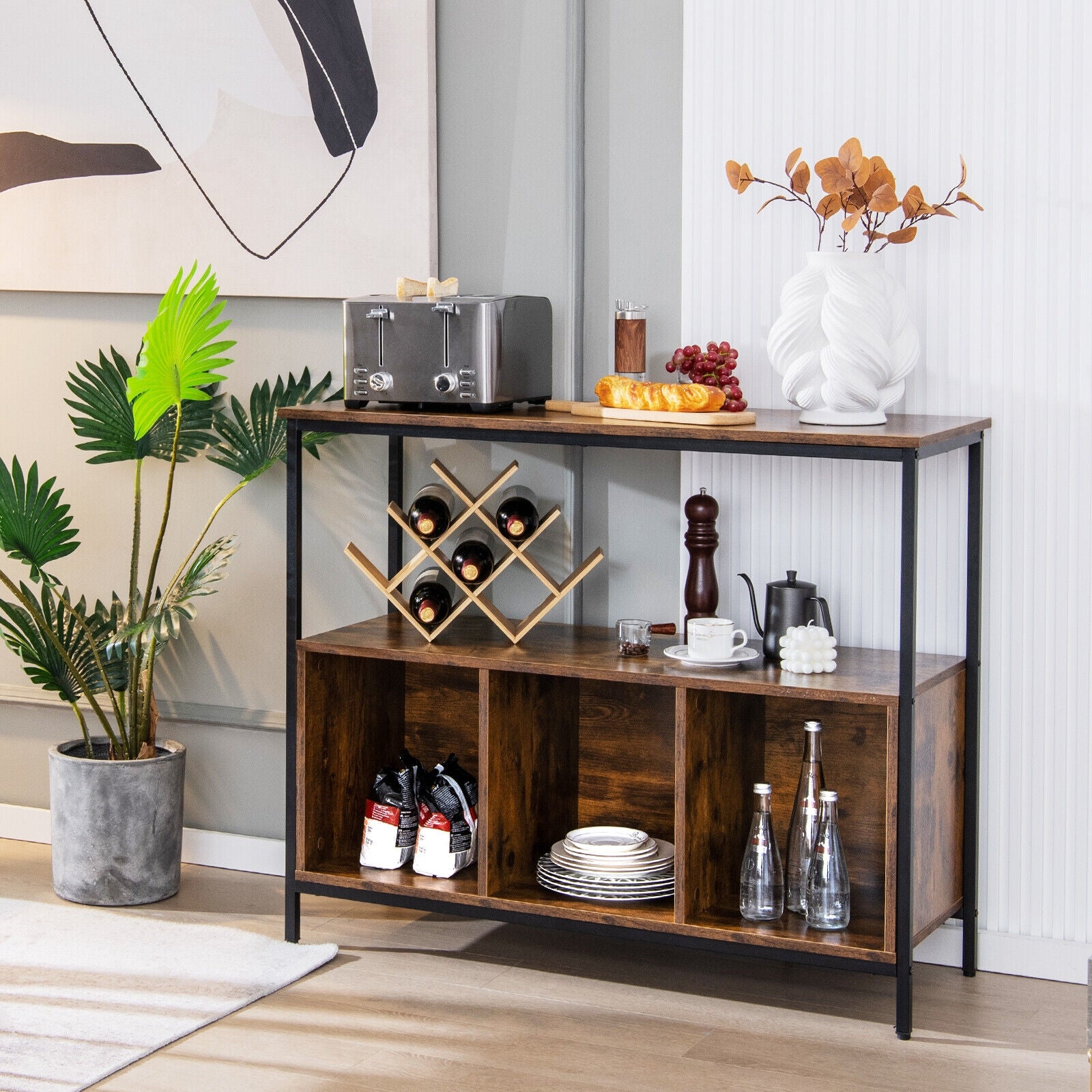 Modern Kitchen Buffet Sideboard with 3 Compartments, Rustic Brown Sideboards Cabinets & Buffets at Gallery Canada