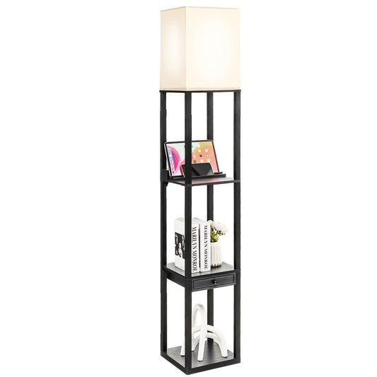 63 Inch Modern Shelf Floor Lamp with Power Outlet and USB Port, Black at Gallery Canada