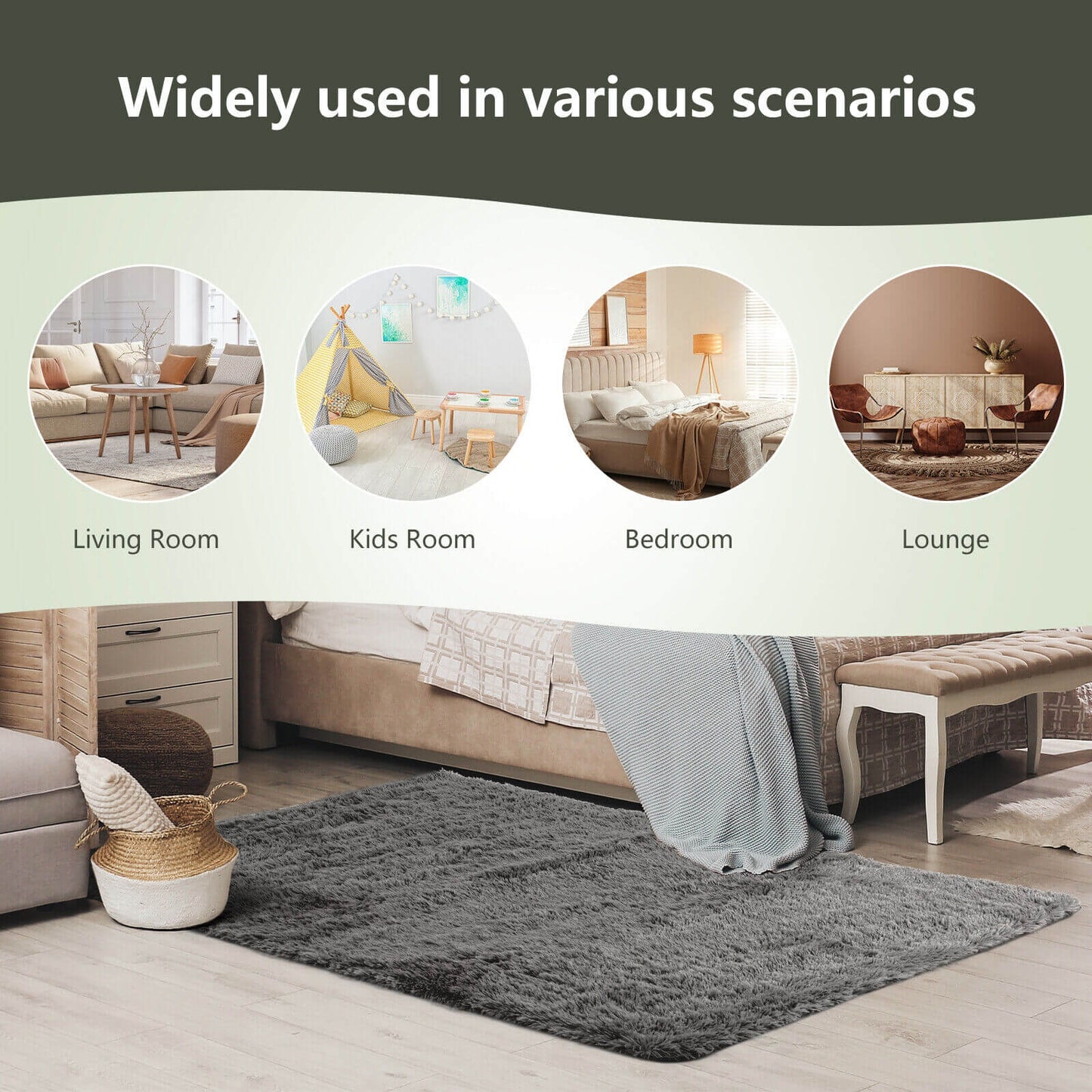 5 x 7 Feet Modern Rectangular Soft Shag Area Rug for Living Room Bedroom, Gray Rugs at Gallery Canada