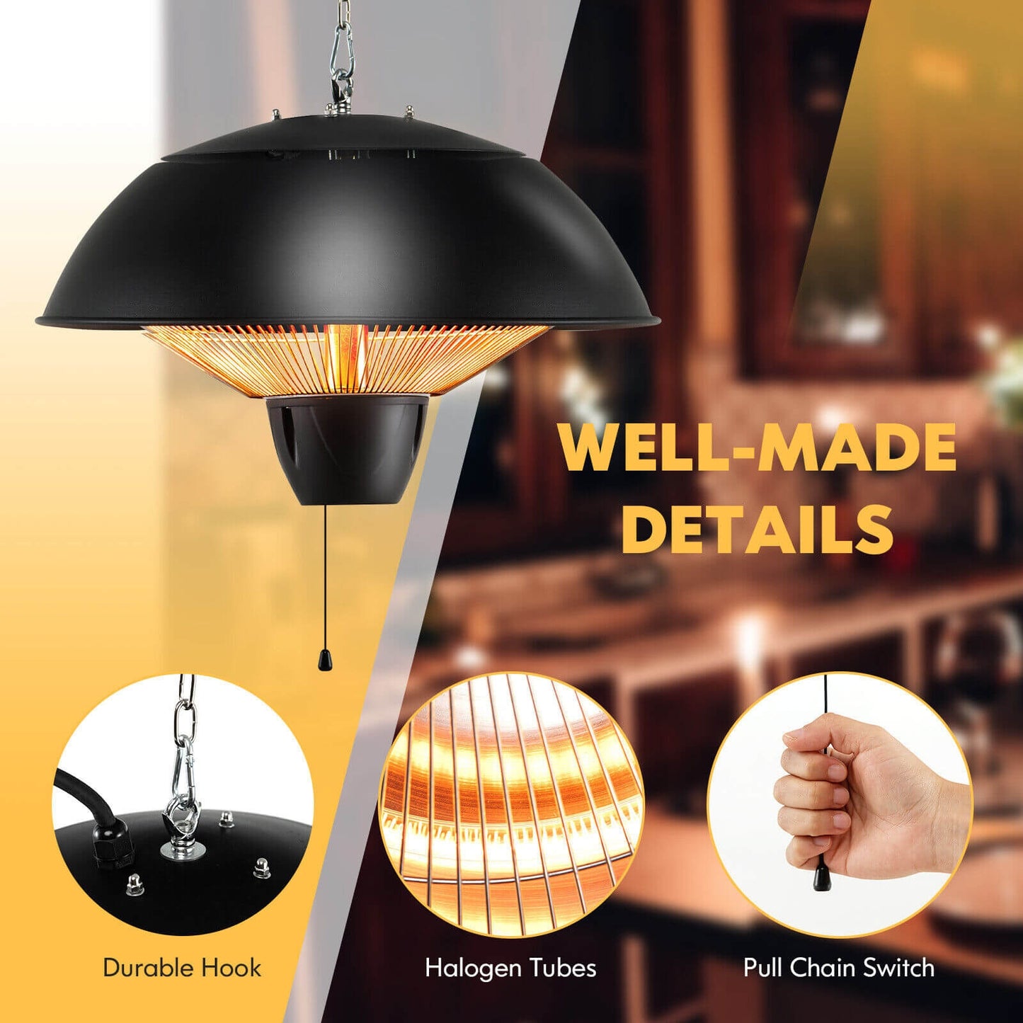 1500W Electric Patio Heater, IPX4 Waterproof, Black Space Heaters at Gallery Canada