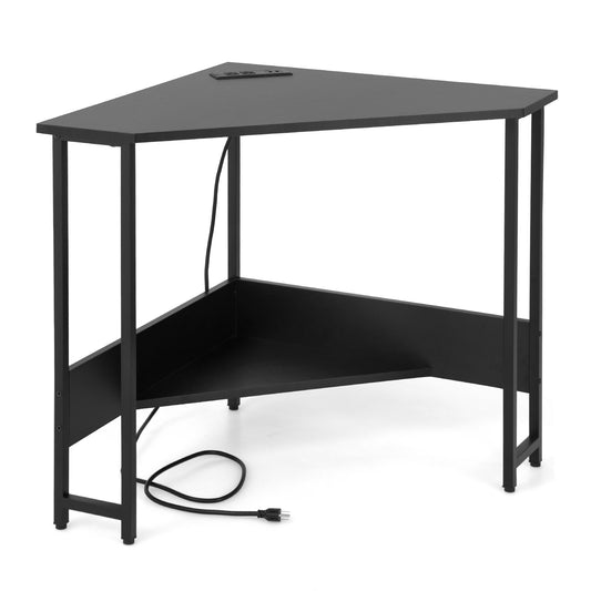 Triangle Computer Corner Desk with Charging Station, Black at Gallery Canada