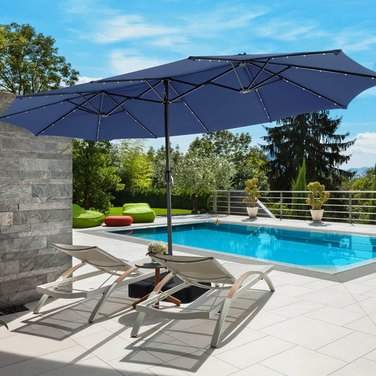 15 Feet Double-Sided Patio Umbrella, 48 LED Lights, Navy Outdoor Umbrellas Navy at Gallery Canada