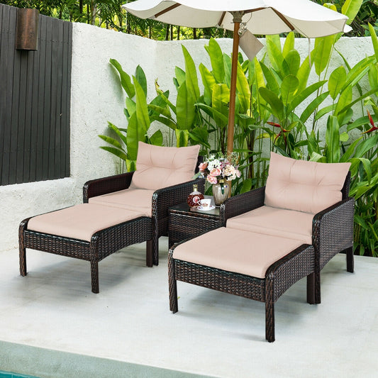 5 Pcs Patio Rattan Wicker Sofa Set, Beige Patio Furniture Sets Beige at Gallery Canada