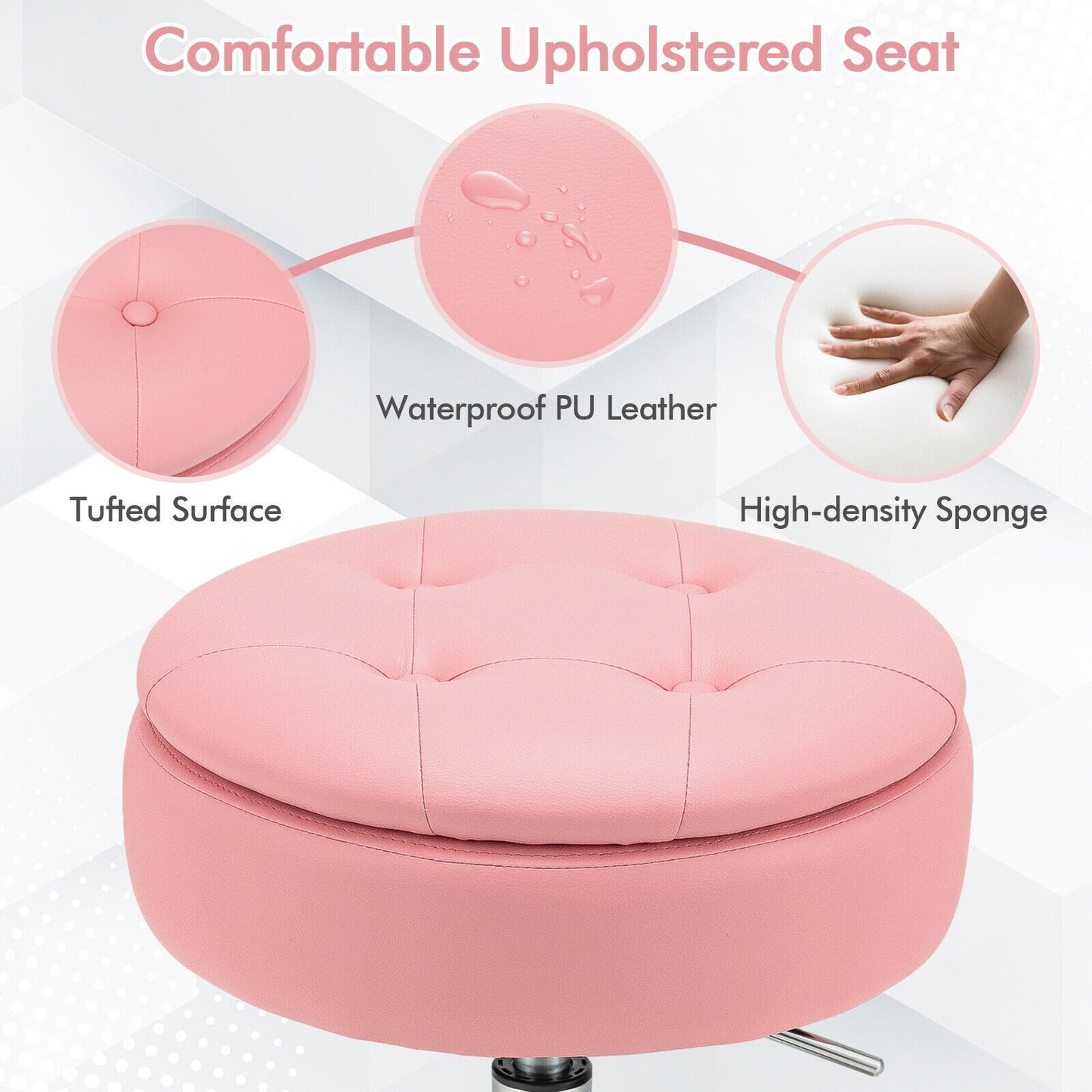 Adjustable 360° Swivel Storage Vanity Stool with Removable Tray, Pink Ottomans at Gallery Canada