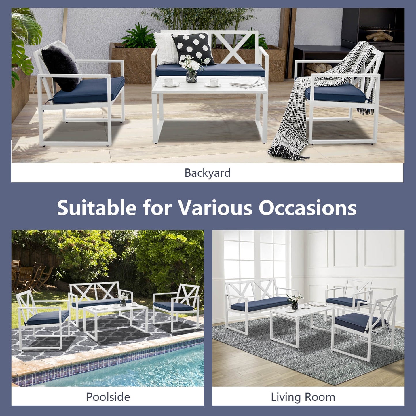 4 Piece Outdoor Conversation Set, Steel Frame, White Patio Conversation Sets at Gallery Canada