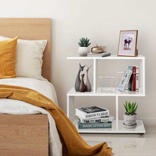 24 Inch 3-Tier Geometric Bookshelf, White Bookcases White at Gallery Canada