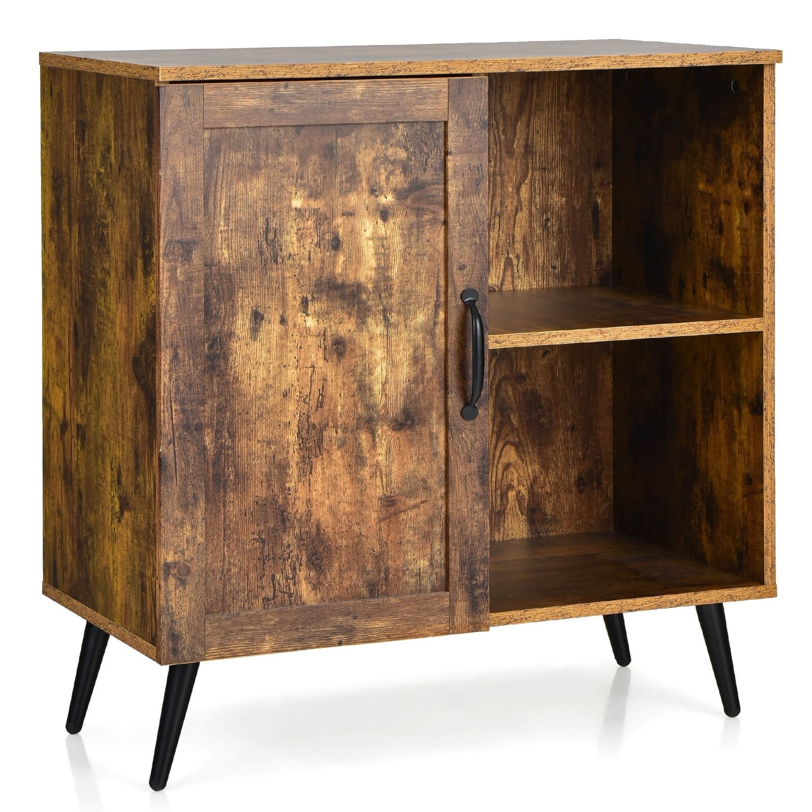 Mid-century Storage Cabinet with Single Door and Adjustable Shelves, Rustic Brown at Gallery Canada