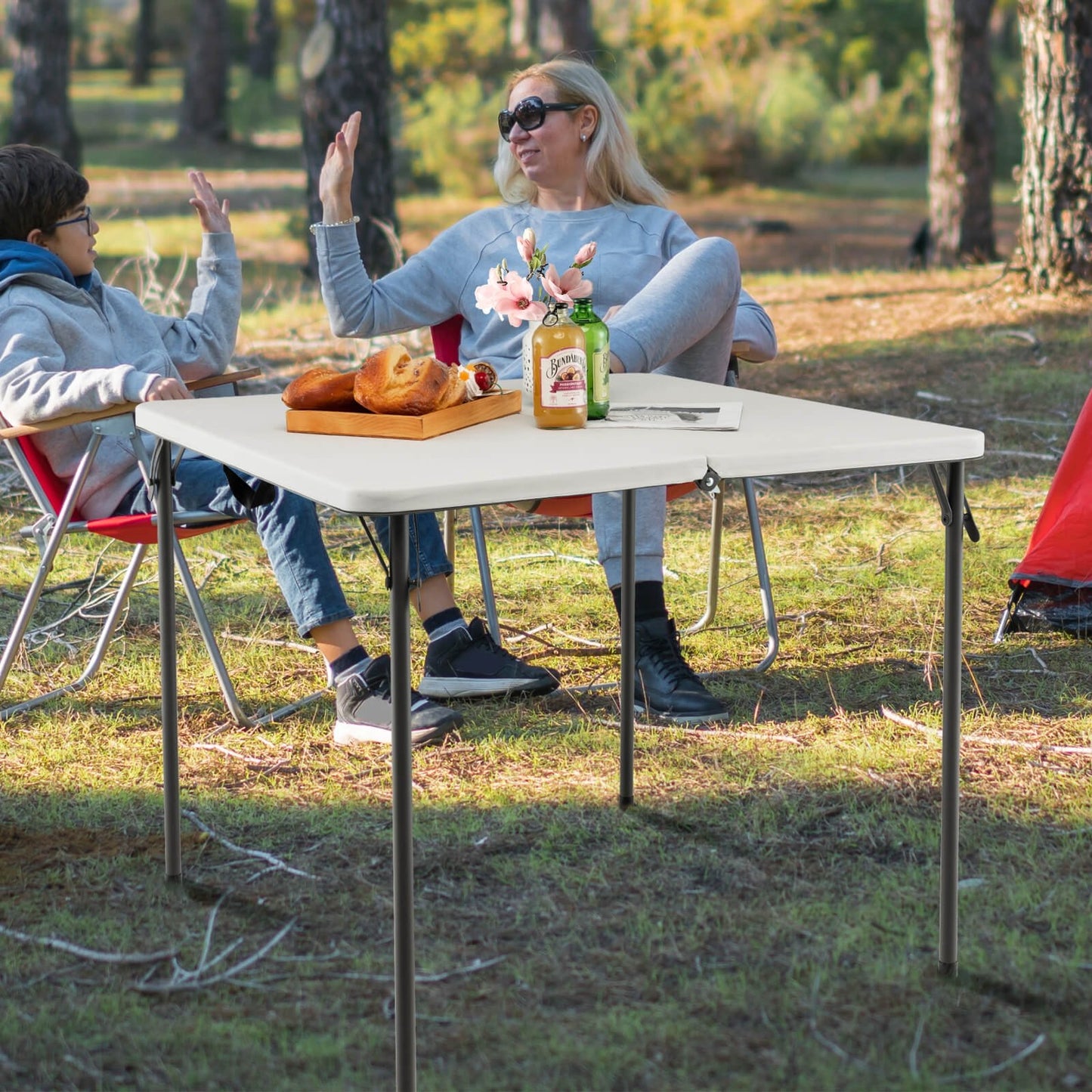 Folding Camping Table with All-Weather HDPE Tabletop and Rustproof Steel Frame, White at Gallery Canada